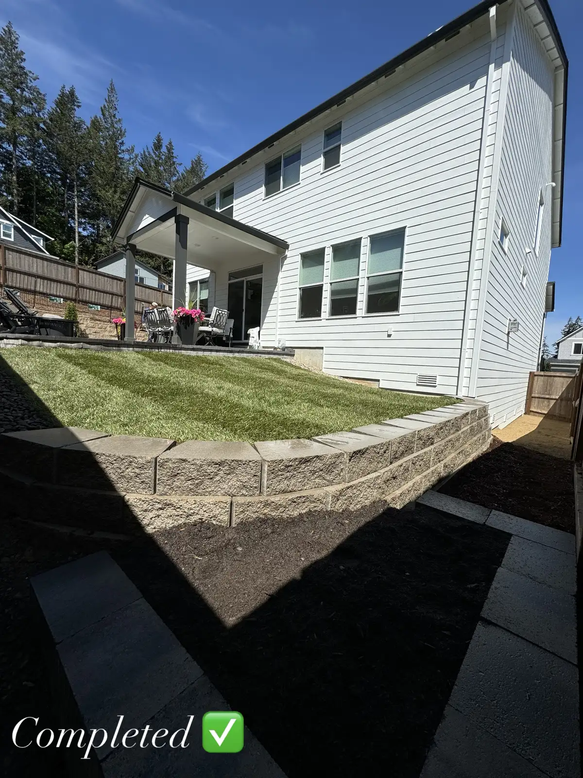Multi-tier retaining wall with landscaping in West Linn Oregon